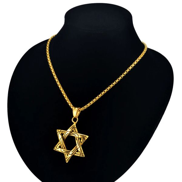 Magen estrella de David Israel collares colgantes mujeres 14k oro amarillo oro plata Color gargantilla judía joyería de los hombres