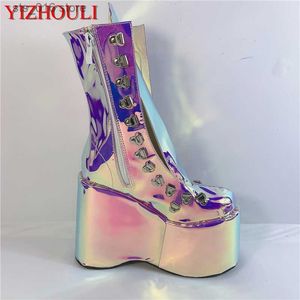 Magia de 12.5 cm Botas Púrpura Fashion Heel Stage Performance Street Style Style Model Club Boots Toble T230824 2dbe