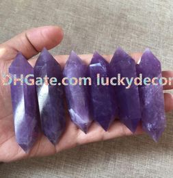 Magic Amethyst Gemstone Crystal Double termination Sticks Reiki Tool Chakra guérison Polied Purple Quartz Thérapie Wand Feng Shui P1128275