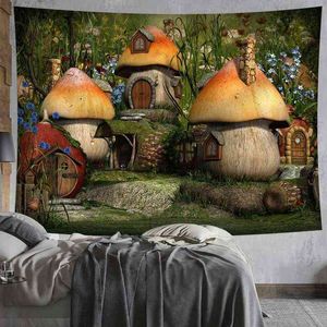 Magic Book Eleven World Mushroom Forest Tapestry Trippy kleurrijke sprookjesmuur hangende tapijten voor huis slaapzaal fantasy decor J220804