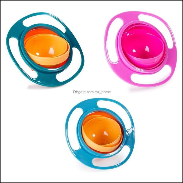 Magic Bowl 360 grados Gyro resistente a derrames con tapa para niños pequeños niños niños rojo/azul/green gota entrega 2021 Otros alimentos