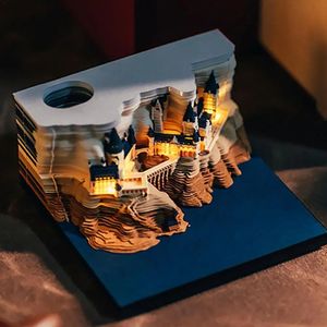 Magic Castle 3d Notepad Calendario Memo Pad Block Notas de papel de lágrima creativo Tallado de diseño 3D Notas de diseño Accesorios 240410