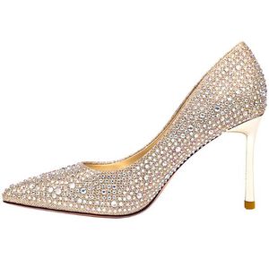 Magic Color Diamond Pumps vrouw bruiloft stiletto schoenen dame echte lederen prinses kristallen schoenen puntige teen luxe Eurbruidschoenen