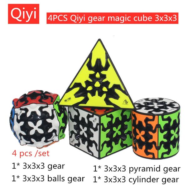 Cubos mágicos 4 unids/set QiYi cubo mágico Gear 3x3x3 Pyramid Gear cube Qiyi 3x3 Puzzle cubo mágico Qiyi Gear cube juego cubo juguetes educativos 231019