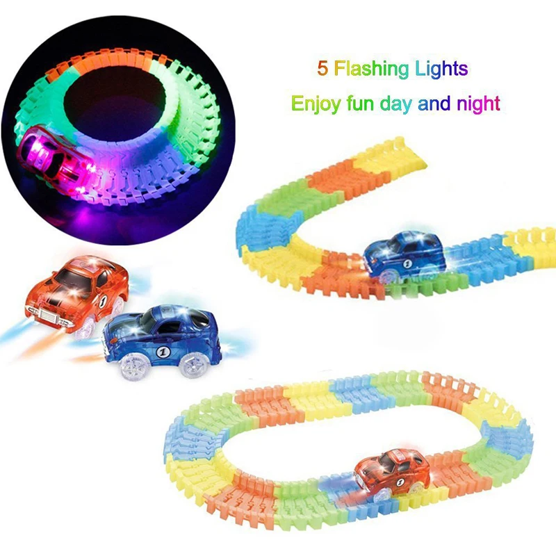 سيارة كهربائية سحرية ، 5 مصباح LED ، قطع غيار ، مسار سباق السكك الحديدية ، ألعاب الأطفال التعليمية لسيارات الألعاب ، هدايا أعياد الميلاد