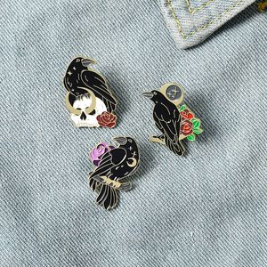 Broches fantaisie magique en émail, corbeau de sorcière, couleurs, fleurs de lune, squelette, pour cadeau de fête, épingles à revers pour vêtements