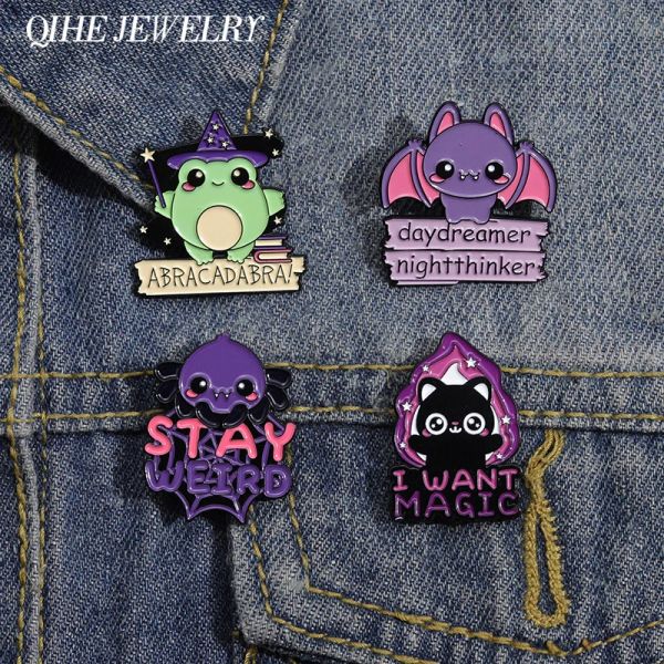 Magic Frog I Want Magic Bear Witch Pins Pins Punk Halloween Night Thinker Bat Broche Accesorios Batpack Shirt Jewelry