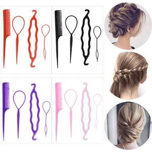 Magische haarvlecht Paardenstaart Creator Dubbele haken Plastic lus Stylingtools Staartclip Haar Twist Styling Clip met kammen 4 stks / set Herramientas De Estilo De Bucle