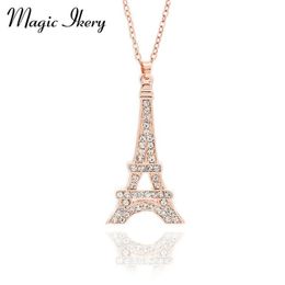 Magie Ikery Zircon cristal classique Paris tour Eiffel pendentif colliers couleur or Rose bijoux de mode pour les femmes MKZ1392165s