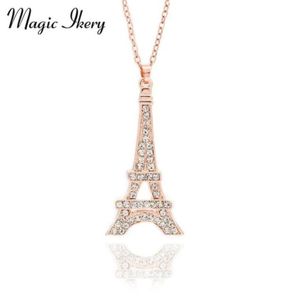 Magic Ikery Zircon Crystal Classic Paris Eiffel Tower Collares pendientes Joyas de moda de color de oro rosa para mujeres MKZ139244841323453850