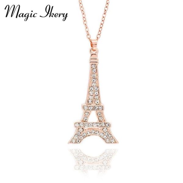 Magic Ikery Zircon Crystal Classic Paris Torre Eiffel collares pendientes Color oro rosa joyería de moda para mujeres MKZ13922345