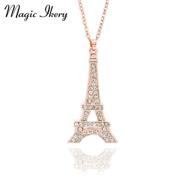 Magic Ikery circón cristal clásico paris eiffel torre collares pendientes joyas de moda de color de oro rosa para mujeres mkz1392227z