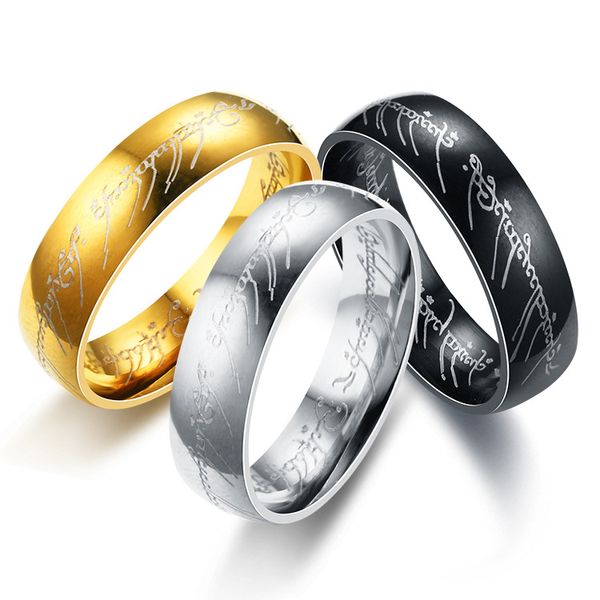 Lettre magique le seigneur d'un anneau noir argent or titane bague en acier inoxydable pour hommes femmes senhor dos aneis