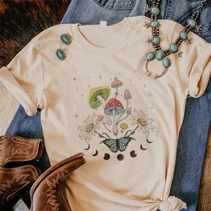 Magic Mushroom Botanical T Shirt Women Vintage Aesthetic Witch Tee Cute Oversized Female Top Cottagecore Clothes 220511