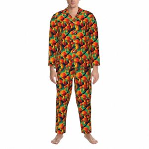 magische Paddestoel Pyjama Mannen Trippy Oranje Paddestoelen Kawaii Dagelijks Nachtkleding Herfst 2 Stuk Vintage Oversized Design Pyjama Sets d1BH #
