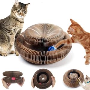 Magic Organ Cat Toy Cats Scratcher Scratch Board Round Corrucd Scratching Post Toys for Cats Grinding Claw Cat Accessories 240430