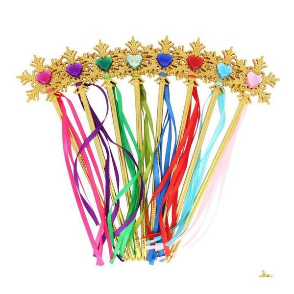 Accessoires magiques 2021 Fée d'or Rubans de flocon de neige Baguette Streamers Noël Fête de mariage Cos Princesse Gem Sticks Baguettes Confettis Enfants Anniversaire Dhixp