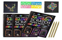 Magic Scratch Art Book Rainbow Scratch Paper notebook met houten stylus Kids Notes Boards Boards Boards Birthday Game Cadeau 1036806416