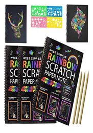 Magic Scratch Art Book Rainbow Scratch Paper Notebook with Wooden Stylus Kids Notes Boards Boards Party Birthday Game Gift 1034150040