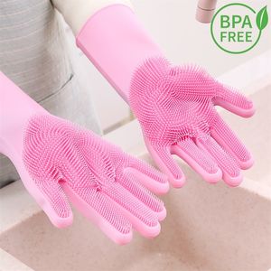 Magic Silicone Dish Washing Gloves moeten huishoudelijke hulpmiddelen hebben Siliconenhandschoenen voor het reinigen van KitchencarpetBath 201021