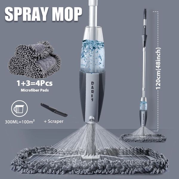 Magic Spray Mop Plancher en bois avec tampons en microfibre réutilisables Poignée à 360 degrés Accueil Windows Cuisine Sweeper Balai Outils propres 240308