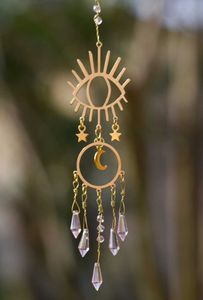 Magical Boho Pink Car Charm Suncatcher Decoración para el hogar Dreamcatcher Witchy Crystal Moon Suncatcher Rainbow Room Baby Eye Decoration H0915