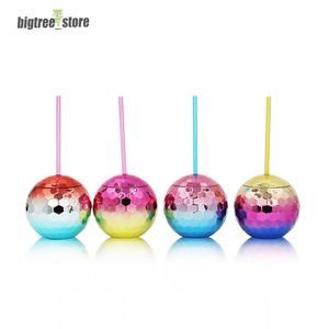 Magische plastic waterbekers Drinkware Disco Ball Wine Tumblers flitsen elektropleren ballen met rietjespak voor feest en bar aaa