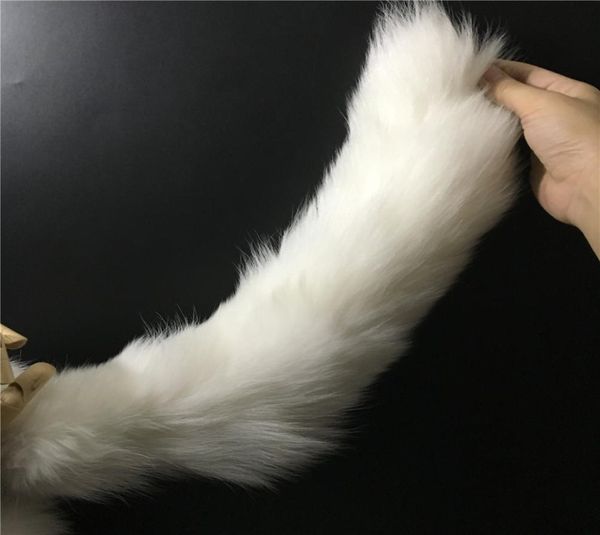 Magicfur-Llavero de bolso con cola de zorro, piel auténtica, blanco, 50cm, suave y colgante, accesorios 9783953