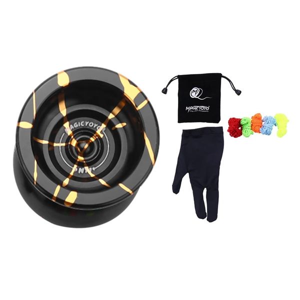 Magicyoyo n11 aleación de aluminio profesional yoyo no respondiendo yoyo ball negro guante de bolsa dorada 5 cuerdas 240418