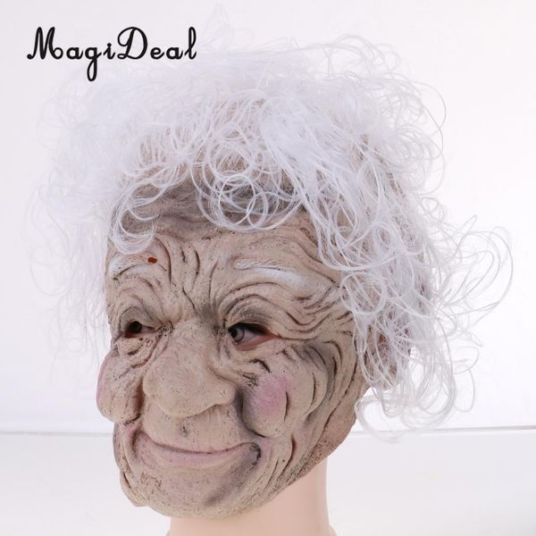 MagiDeal laid Halloween Latex masque facial complet ridé vieilles femmes masque de sorcière grand-mère cheveux gris Costume Prop Carnaval fête Y200103