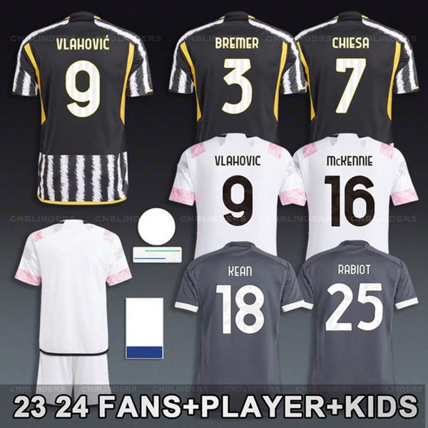 Maglia Dusan Vlahovic Chiesa camisetas de fútbol Weston Mckennie 23 24 Rabiot De Sciglio Conjuntos de uniformes para niños Bremer Chiellini Bonucci Pogba Kean Danilo Locatelli