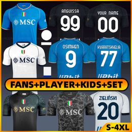 Maglia Napoli Naples Soccer Jersey 2023 24 Maradona Osimhen Di Lorenzo Kvaratskhelia Piotr Zielinski Lobotka Frank Youth Kit de football pour enfants Uniforme