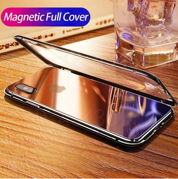 Absorción magnética Aleación de aluminio Marco de metal Magneto Cajas de teléfono para IPhone XS Max XR X 7 8 Plus Cubierta trasera de vidrio templado antiarañazos