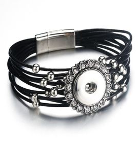 Bracelet en instant de ruisseau noir boucle magnétique Bracelet en cuir véritable bracelet en cuir de 18 mm bouton pour femmes bijoux 91295557347