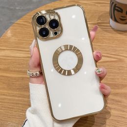 Étuis galvanisés transparents magnétiques pour iPhone, pour modèles 14, 13, 12, 11 Pro Max, coque arrière souple avec film de protection d'appareil photo