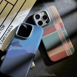 Modèle de fibre de carbone magnétique Kevlar pour iPhone15 Pro Max 14 13 12 Pro Plaid Personnalized Case personnalisé pour 12 13 14 Pro Max