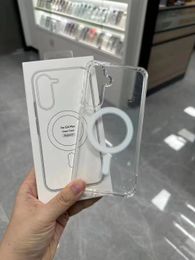 Étuis de chargement sans fil magnétiques pour Samsung S24 Plus S23 Ultra S22 Huawei Mate 60 Pro Plastique acrylique dur TPU souple Couverture de téléphone magnétique transparente avec emballage de vente au détail