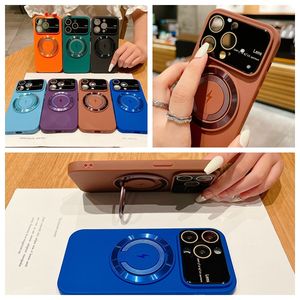 Étuis de béquille de chargement sans fil magnétique pour iPhone 15 Plus 14 13 Pro MAX 12 11 Protecteur d'objectif d'appareil photo Grande fenêtre Support de bague en métal magnétique Couverture en TPU souple