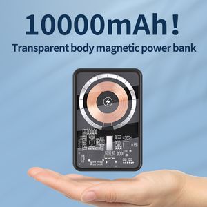 Banco de energía magnético de 10000 mAh, cargador inalámbrico, banco de energía de emergencia transparente, carga rápida, portátil para iPhone 13/12, Huawei, Xiaomi