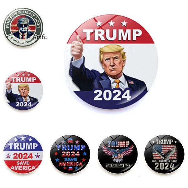 Magnétique 2024 Trump Réfrigérateur 25 mm Sticker blanc en verre cristallin American Election Souvenir 0418