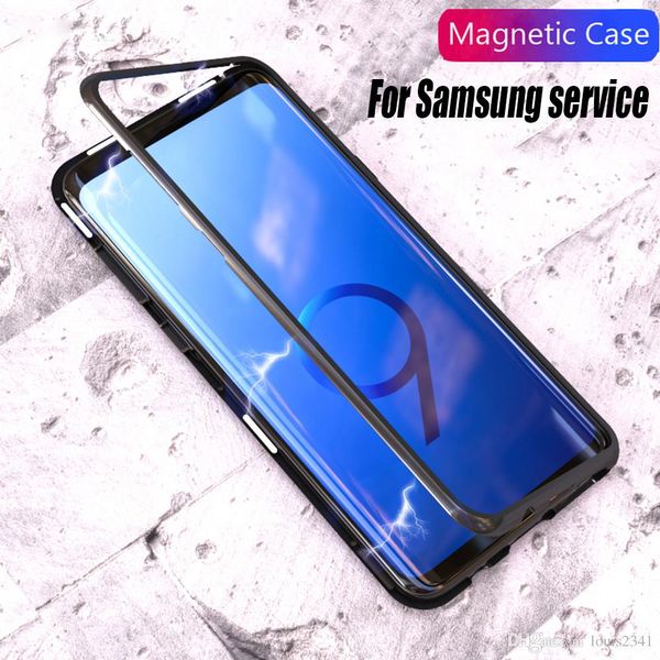 Funda con tapa de adsorción magnética para Samsung Galaxy S9 S10 Plus Note9 iphone 11 Pro max Funda trasera de vidrio templado Funda protectora de metal de lujo