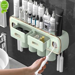 Magnetische adsorptie omgekeerde tandenborstelhouder muur gemonteerde badkameropslagplank tandpasta dispenser badkamer accessoires
