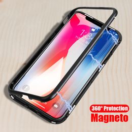 Funda de teléfono de adsorción magnética para iPhone 11 Pro Max XS XR Funda con tapa de imán de vidrio templado para 8 Plus 6 6S