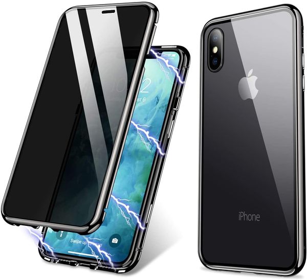 Adsorption magnétique antichoc en métal pare-chocs étui anti-espion confidentialité verre trempé protecteur d'écran pour iPhone 11 Pro MAX iPhone X XS MAX XR