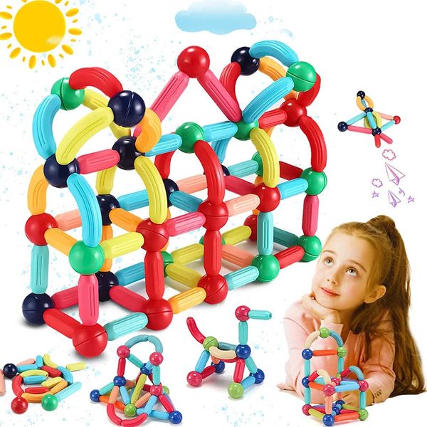 Juego de varillas de bolas magnéticas, palos magnéticos para juguetes para niños pequeños, bloques de construcción, juegos educativos de aprendizaje STEM, regalos para niños 240110