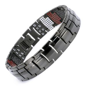 Magnetische zwarte titanium armband mannen armband 4in1 -vle ionen germanium ver infra rode mode bedelarmbanden sieraden polsband