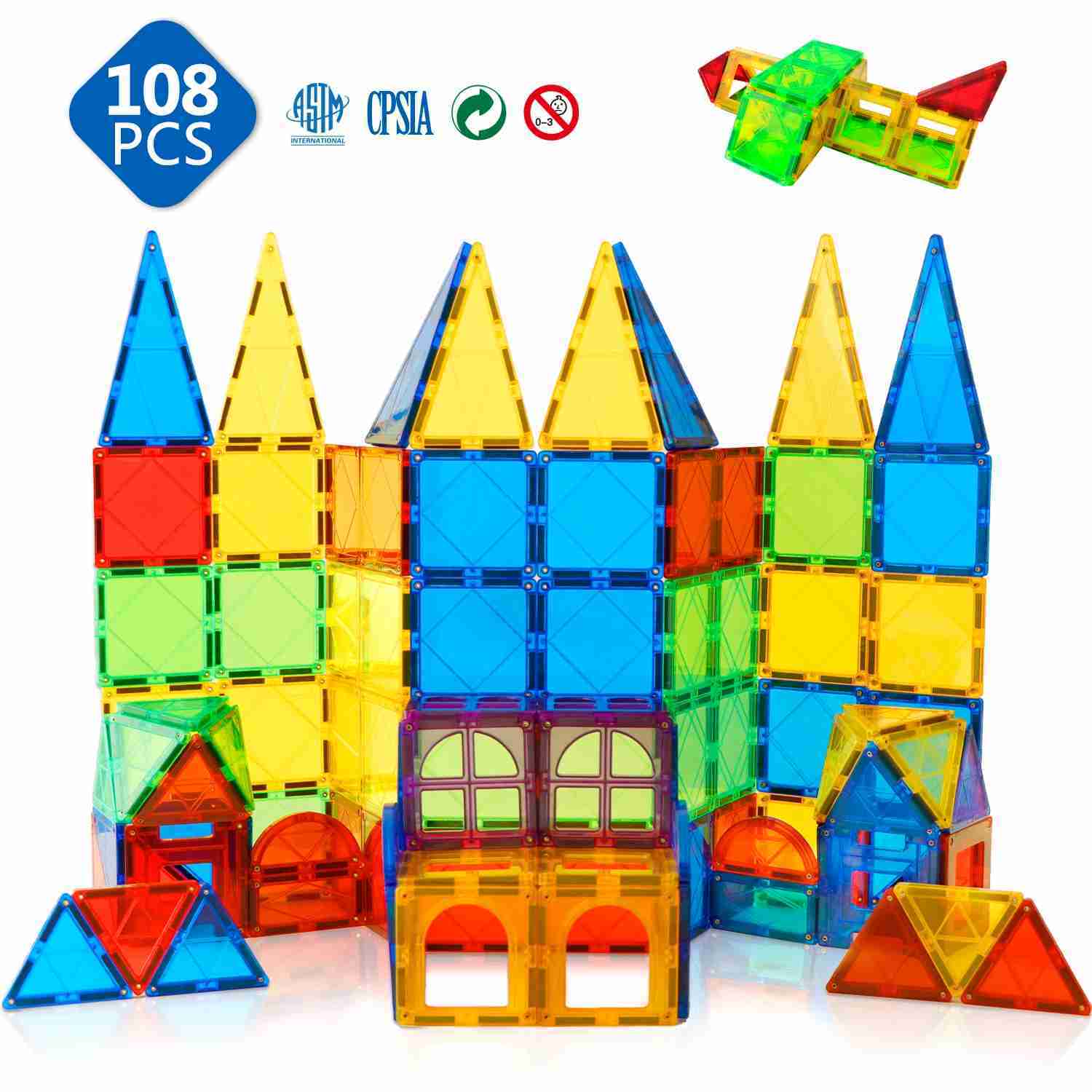 Magnetische blokken 108 grote magnetische tegels 3D Building Build Set Magnetic Education Game Toys Childrens Gifts WX5.17
