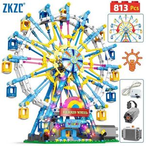 Blocs magnétiques Street View LED Rotation Ferris Wheel Building Blocing Diy Entertainment Park Model Toy Brick Friend Childrens Birthday Gift WX5.17