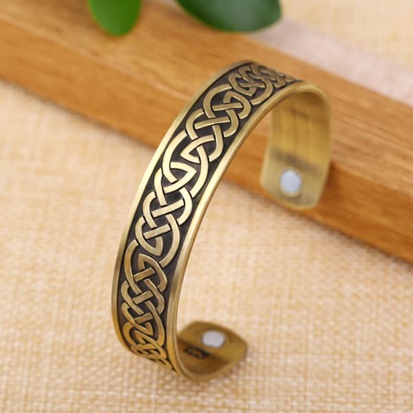 Bracelet magnétique avec nœud celtique, manchette, or jaune 14 carats, Zinc, perte de poids magnétique, bijoux cadeau pour hommes