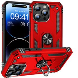 Magnetische autohouder standaard telefoonhoesjes voor iPhone 15 Pro Max Plus Heavy Duty robuuste anti-vallende hoes met vingerring legergroen